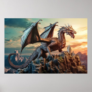 Dragon Animal Creature Fantasy Kleurrijke kunst aa Poster