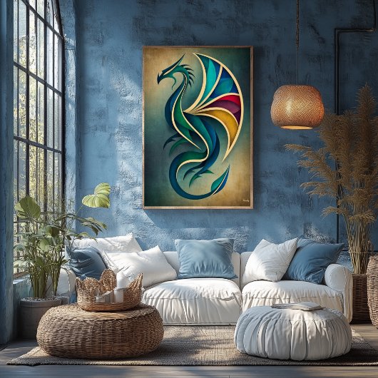 Dragon Art Déco Abstrait Géométrique Fantastique M