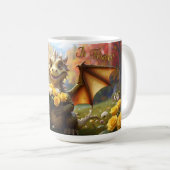 Dragon avec des roses jaunes. Mug de 15 onces (Devant droit)