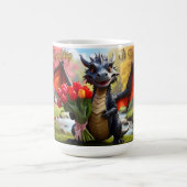 Dragon avec tulipes rouges. Mug de 15 onces (Centre)