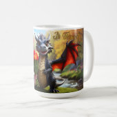 Dragon avec tulipes rouges. Mug de 15 onces (Devant droit)
