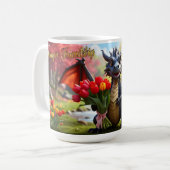 Dragon avec tulipes rouges. Mug de 15 onces (Devant gauche)