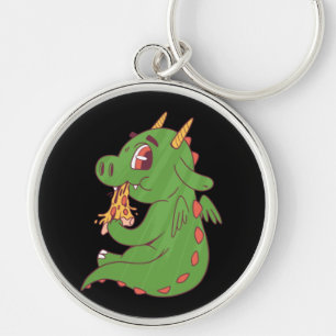 Dragon Baby Eating Yummy Pizza Slice Design Sleutelhanger
