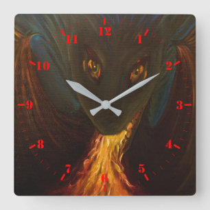 Dragon baby met Fire Square Wall Clock met wijzerp Vierkante Klok