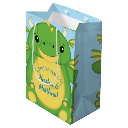 Dragon Baby shower Blue Medium Cadeauzakje (Achterkant Gekanteld)
