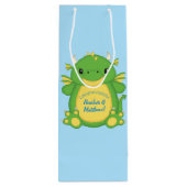 Dragon Baby shower Blue Wijn Cadeautas (Achterkant)
