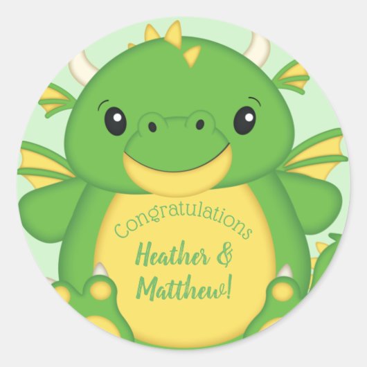 Dragon Baby shower Green Ronde Sticker (Voorkant)