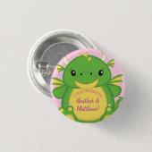 Dragon Baby shower Roze Ronde Button 3,2 Cm (Voorkant /achterkant)