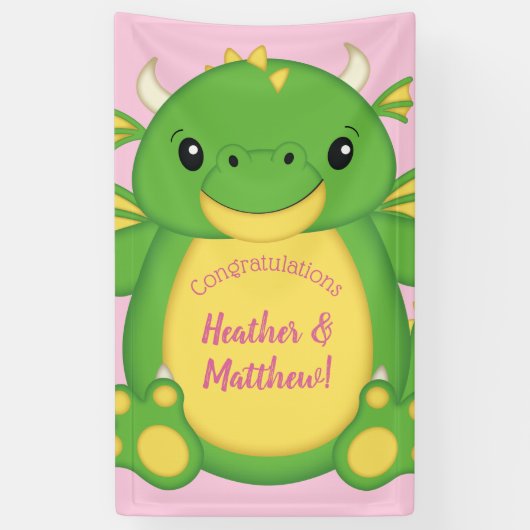 Dragon Baby shower Roze Spandoek (Verticaal)
