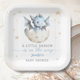 Dragon Baby shower Schattige Boy Blue Dragon Papieren Bordje