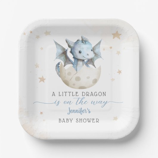 Dragon Baby shower Schattige Boy Blue Dragon Papieren Bordje (Voorkant)