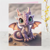 DRAGON BÉBÉ ANNIVERSAIRE ROSE Carte de voeux (Fleur jaune)