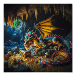 Dragon bewaakt zijn Treasures Fantasy Poster Art Perfect Poster