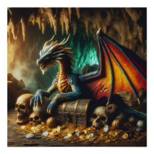 Dragon bewaakt zijn Treasures Fantasy Poster Art Perfect Poster