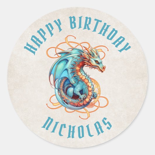 Dragon Birthday Party Ronde Sticker (Voorkant)