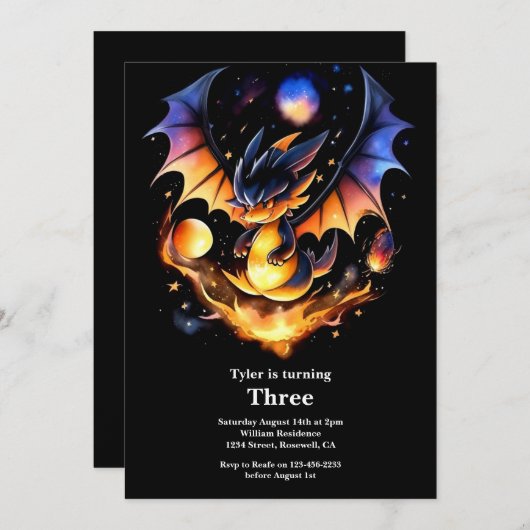 Dragon Birthday Uitnodiging (Voorkant / Achterkant)