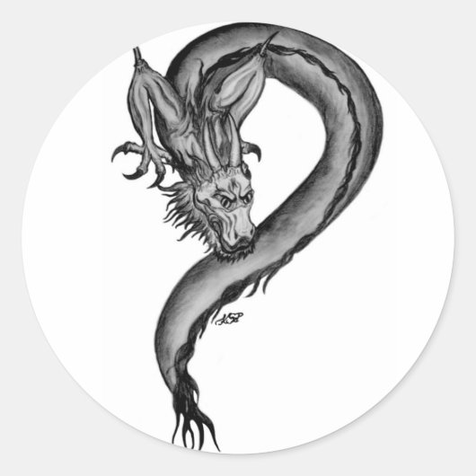 Dragon black and white Design Ronde Sticker (Voorkant)