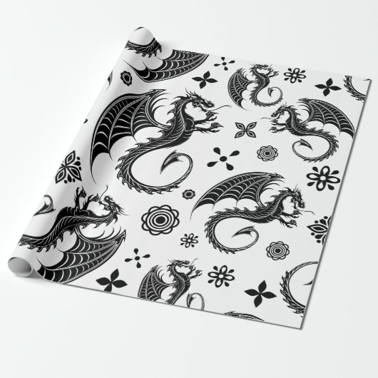 Dragon Black Shape Tattoo Stijl Cadeaupapier (Uitgerold)