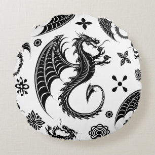 Dragon Black Shape Tattoo Stijl Rond Kussen
