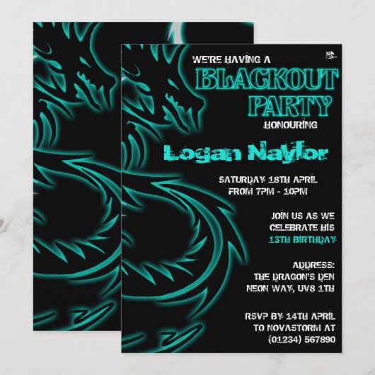 Dragon Blackout UV-feestuitnodigingen Kaart (Voorkant / Achterkant)