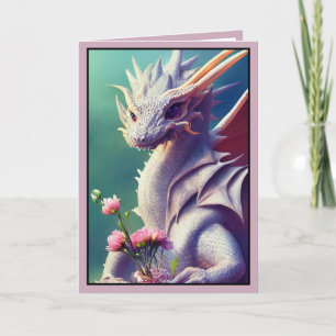 Dragon blanc aux fleurs Carte Saint Valentin