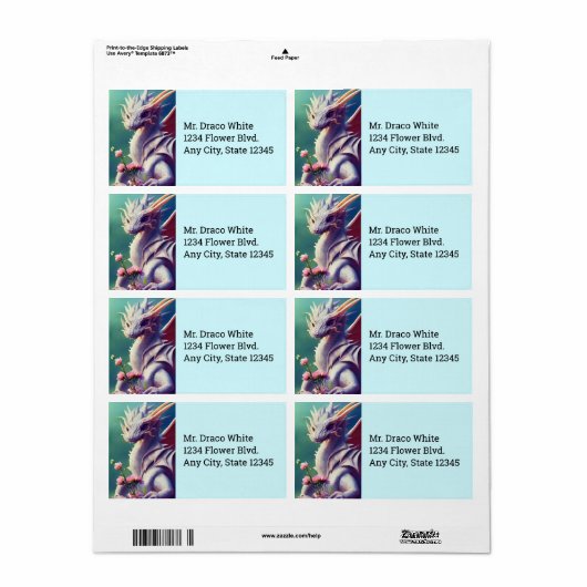 Dragon Blanc Avec Fleurs Étiquette d'expédition (Feuille entière)