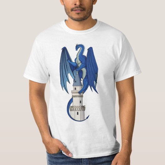 Dragon bleu sur T-shirt blanc (Devant)