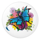 Dragon Blue Vlinder Bloemen Keramische Knop (Voorkant)