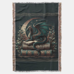Dragon Book Blanket   Fantasy Reader Throw   Medie Deken