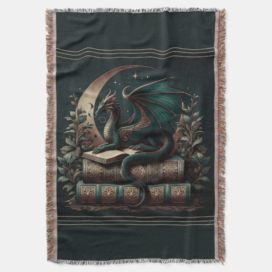 Dragon Book Blanket | Fantasy Reader Throw | Medie Deken (Voorkant Verticaal)