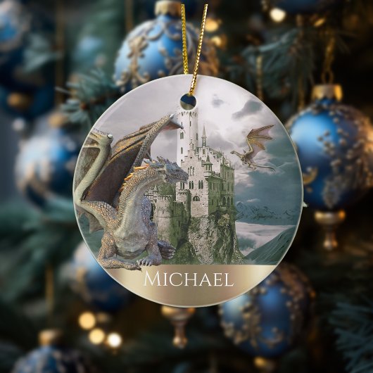 Dragon Bronze Castle Fantasy Personalized Keramisch Ornament