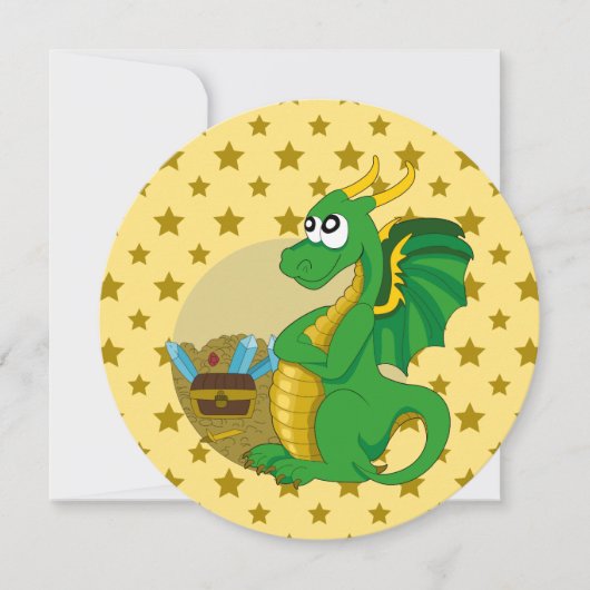 Dragon cartoon birthday print invites kaart (Voorkant)
