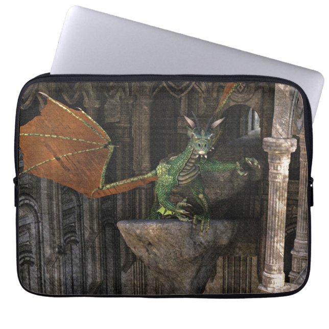 Dragon & Castle Fantasy Artwork Laptop Sleeve (Voorkant)