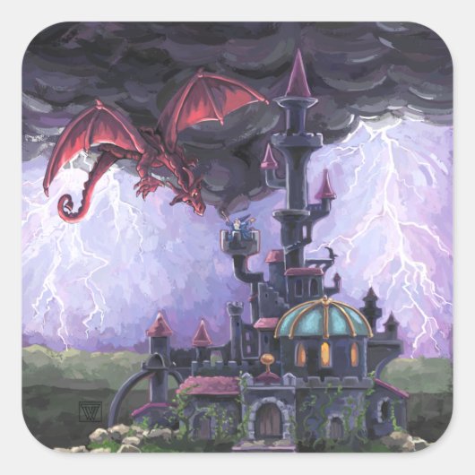 Dragon Castle Vierkante Sticker (Voorkant)