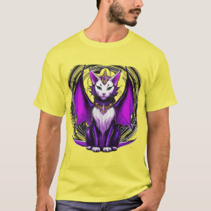 Dragon Cat Wizard - Zwart, Wit & Paarse T-shirt
