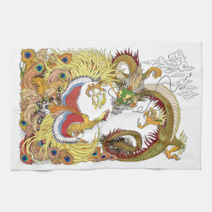 Dragon chinois et serviette de cuisine phoenix