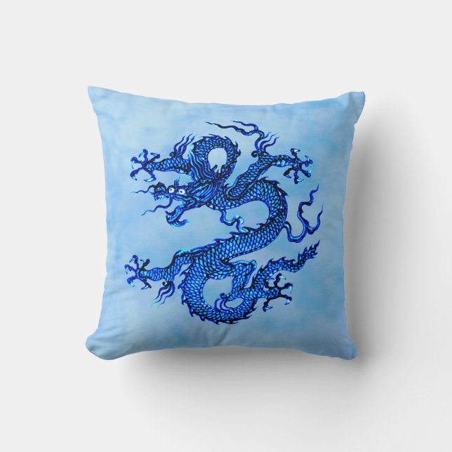 Dragon chinois, oreiller bleu et blanc Indigo (Recto)