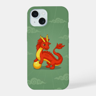 Dragon Chinois Rouge sur Fond Vert