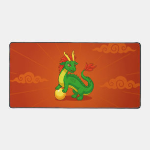Dragon Chinois Vert sur Fond Rouge