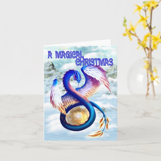Dragon Christmas Design Kaart (Gele Bloem)