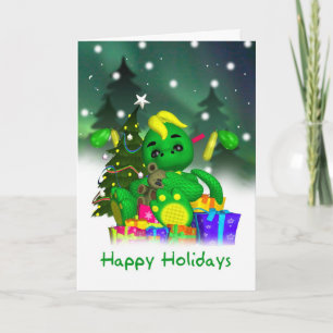 Dragon Christmas Kaart - Schattigee groene draak m