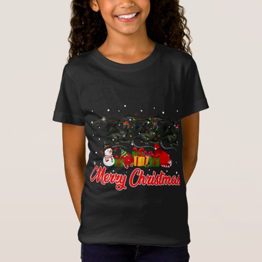 Dragon Christmas Pyjama Grappige Xmas Lights Diere T-shirt (Voorkant)