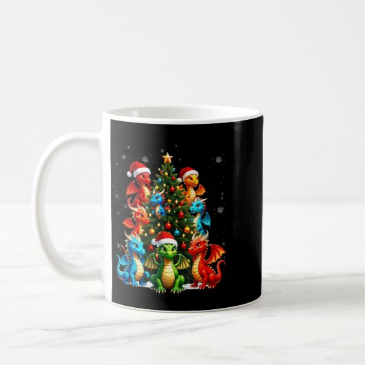 Dragon Christmas Tree Squad Santa Hat Fantasy Myth Koffiemok (Links)
