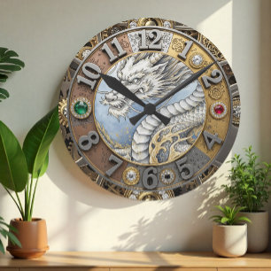 Dragon Clock, Goud, Juwelen, Kunst Ronde Klok