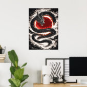 Dragon Coil over a Red Eclipse - Japanese Art Poster (Thuiskantoor)