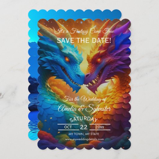 Dragon coloré Enregistrer les cartes de dates (Devant / Derrière)