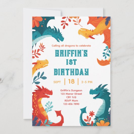 Dragon coloré Invitation Anniversaire (Devant)