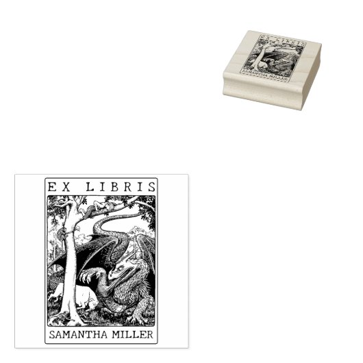  Dragon Custom Ex Libris Library Boek Rubberstempel (Gestempeld)