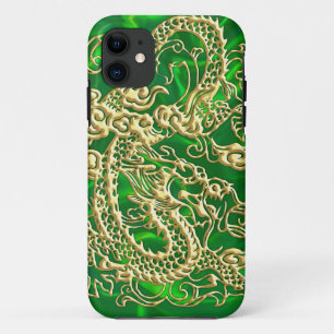 Dragon d'or bossé sur coque iphone satiné vert