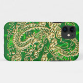 Dragon d'or bossé sur coque iphone satiné vert (Dos (Horizontal))